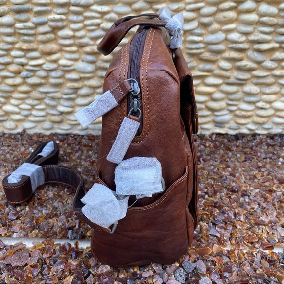 NWT New! Jack Georges Brown Voyager Zip Leather Briefcase w/Front Flap Pocket - Picture 10 of 16